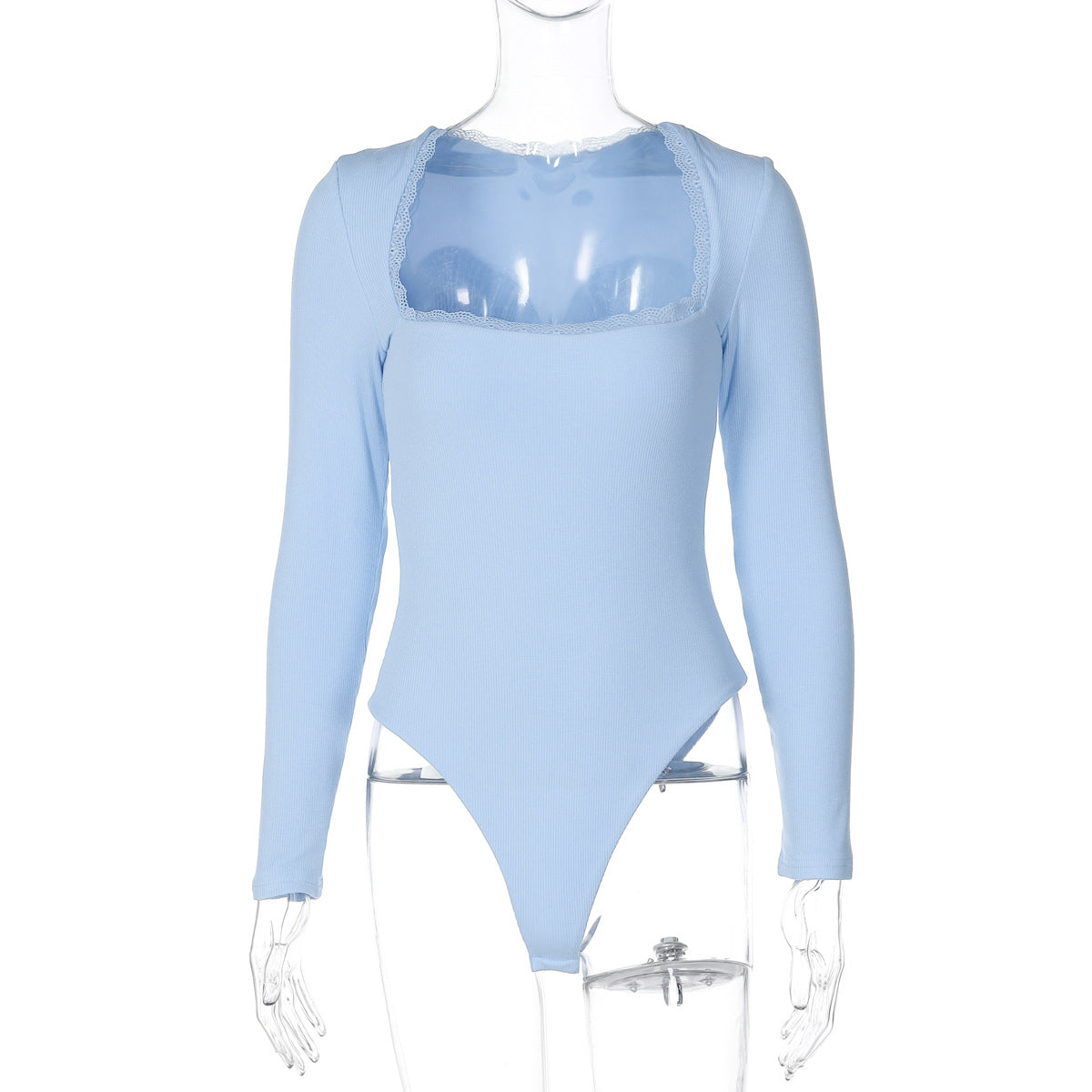 Women Clothing Winter Sexy Square Neck Lace Slim Fit Base Long Sleeve Jumpsuit Bella Mia