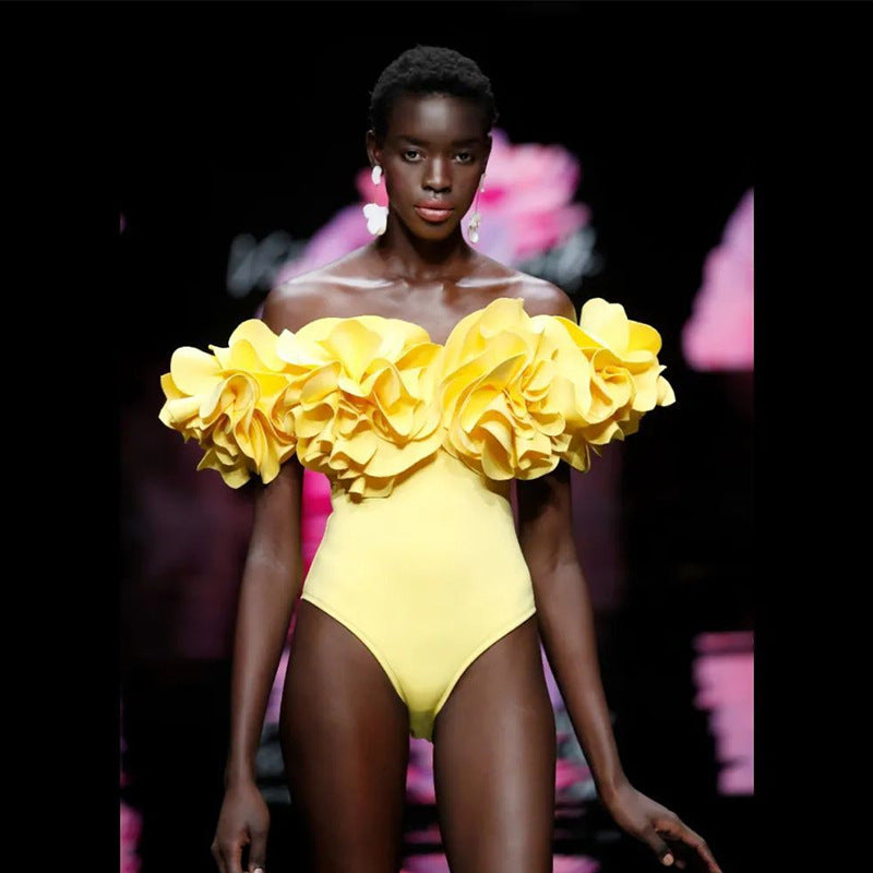 Three Dimensional Floral One Piece Swimsuit Women Beach Vacation Suit Skirt Swimsuit Bella Mia