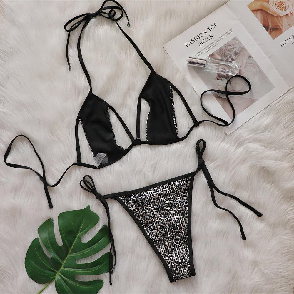 Bikini Sexy Split Sequined Swimsuit Women Lace-up Cutout Beach Swimsuit Bella Mia