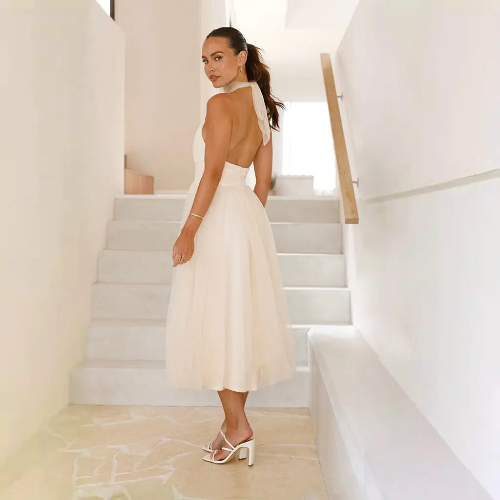 Spring Summer Halter Mesh Turtleneck Backless Dress Sweet Fresh Dress Women Bella Mia