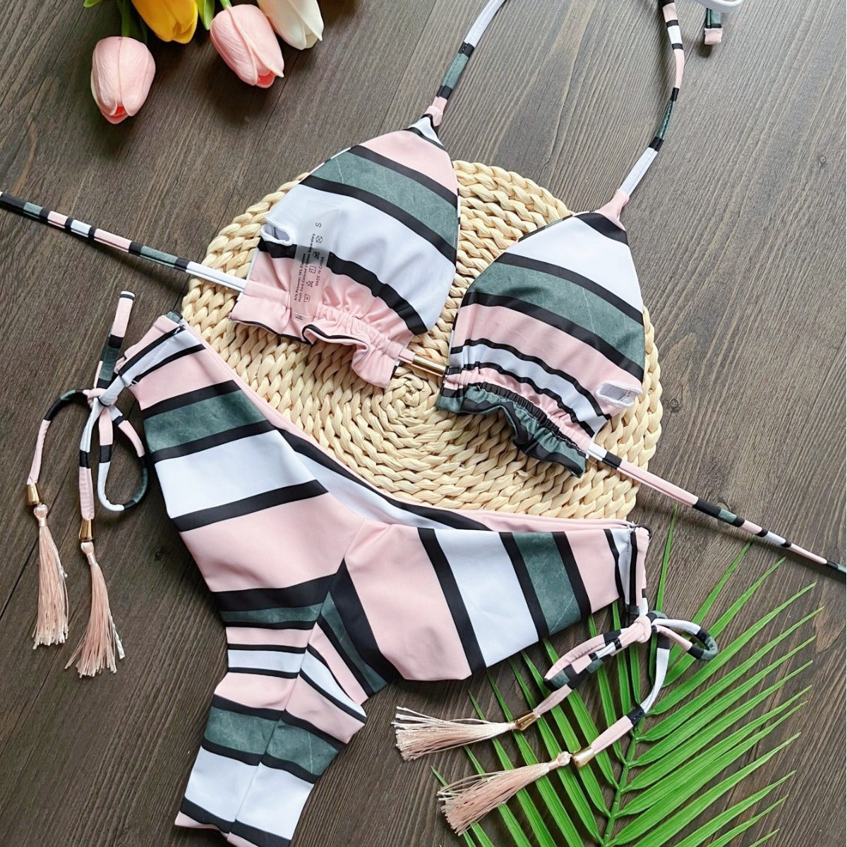 Printed Split Bikini Swimsuit Sexy Braid Rope Triangle Women Swimsuit Swimming Set Bella Mia