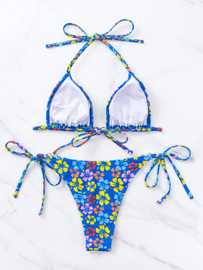 Bikini Triangle Cup Lace up Sexy Halter Bikini Swimsuit Swimwear Tie