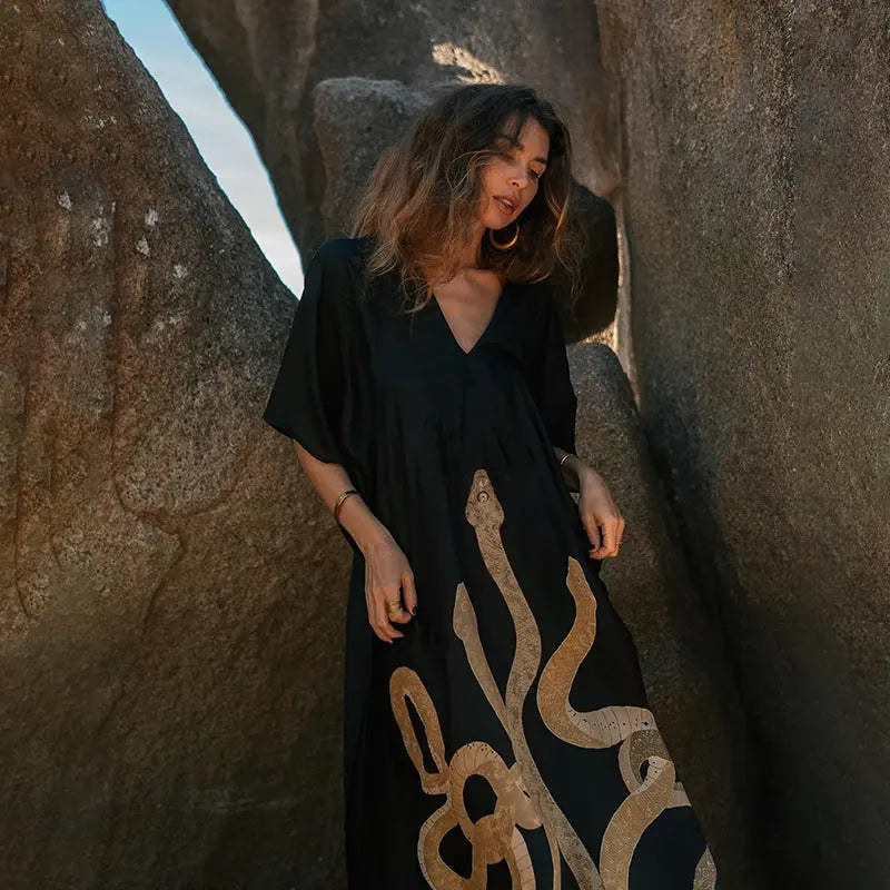 Beach Dress Women V neck Pullover Bikini Swimsuit Blouse Printing Sun Protective Clothing Bella Mia