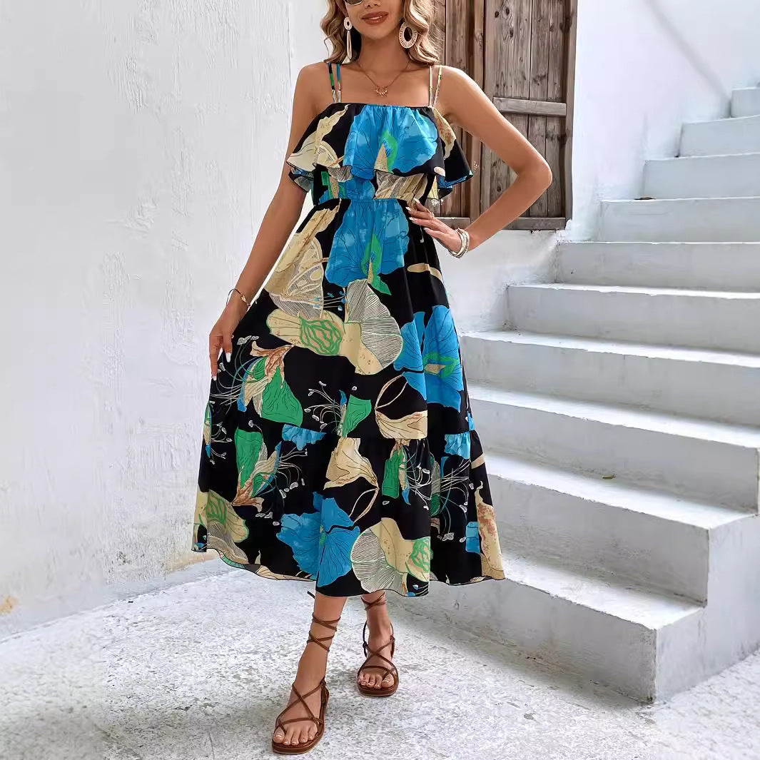 Self Developed Printed Cami Dress Hawaiian Beach Dress Sleeveless Suspender Tube Top Printed Dress Bella Mia