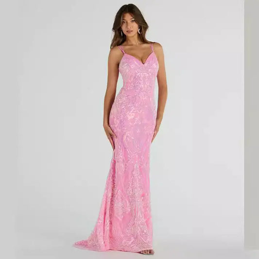 Lace up Mermaid Sequ Pink Dress Spring Summer Vacation Casual Dress Bella Mia