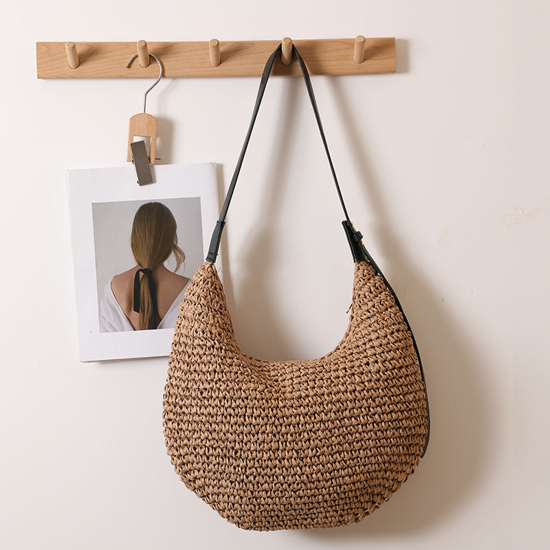 Irregular Asymmetric Shoulder Straw Bag Niche Solid Color Straw Bag Woven Bag Vacation Beach Bag Women Bag Bella Mia