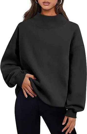 Women Fleece Shirt Thick Half Turtleneck Loose Casual Sweatshirt Autumn Winter Bella Mia