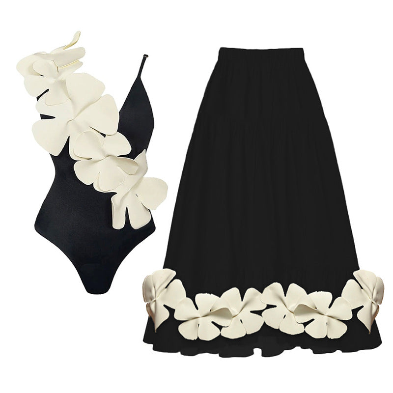 Solid Color Spaghetti Straps One Piece Swimsuit Women Floral Spring Vacation Swimsuit Bella Mia