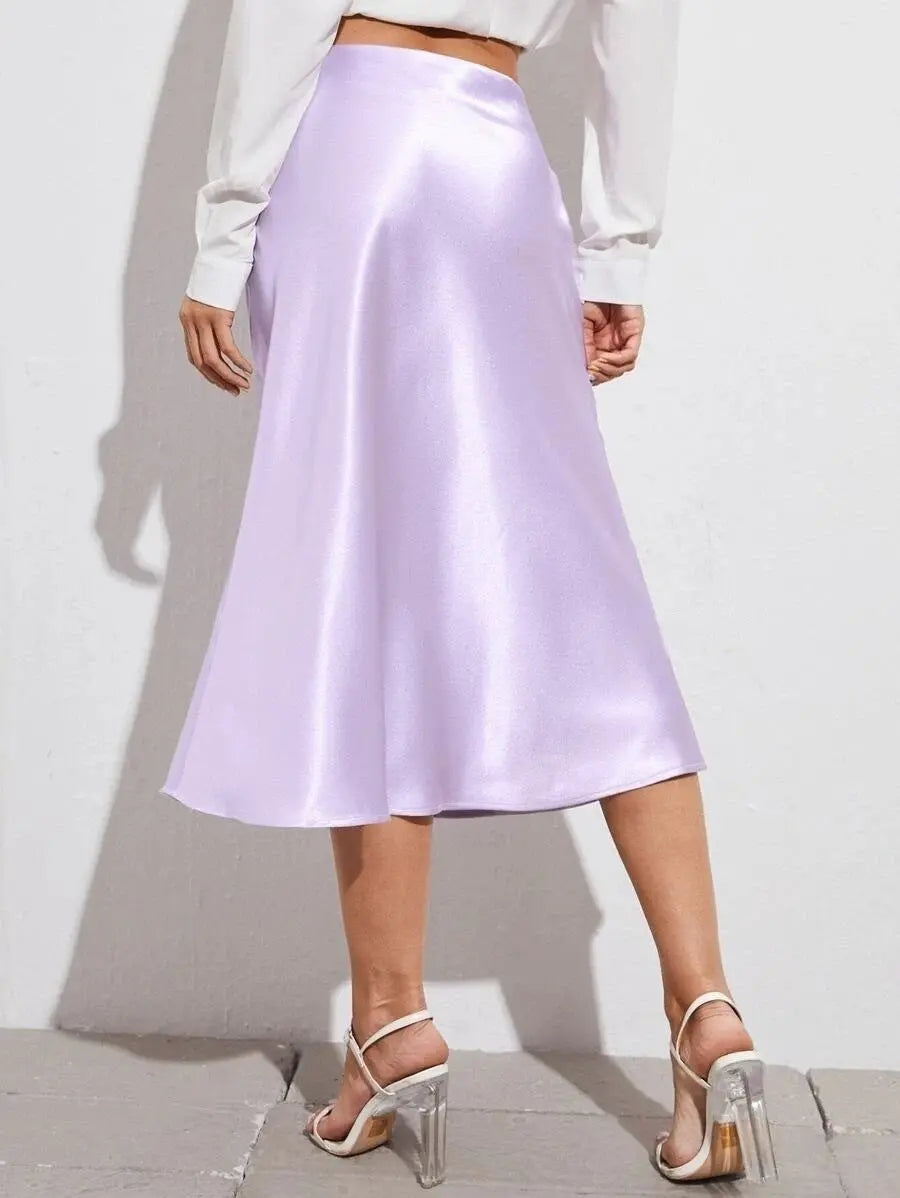 High Waist Satin Midi Skirt With Zipper A Line Regular Fit Women Bella Mia