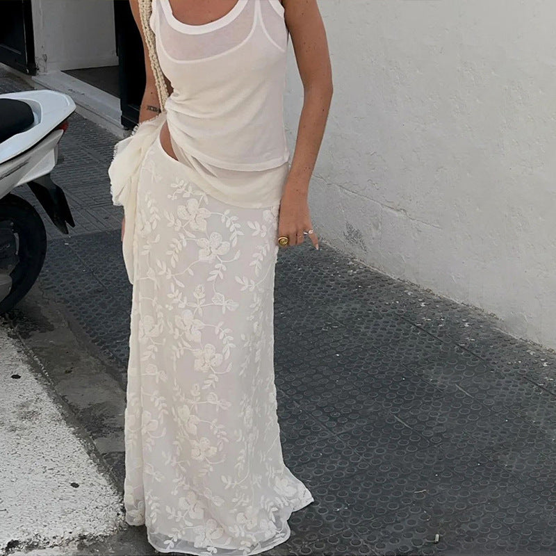 Women Clothing Summer Sexy Low Waist Crocheted Floral Slim Skirt Bella Mia