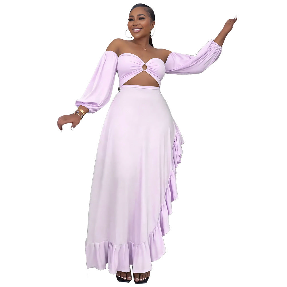 Bandeau Sexy Exposed Cropped Irregular Asymmetric Ruffled Slit Formal Dress Women Dress Bella Mia