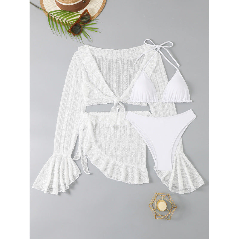 Long Sleeved Blouse Bikini Four Piece Set Ruffled Swimsuit Women Split Internet Celebrity Sexy Swimsuit Bella Mia