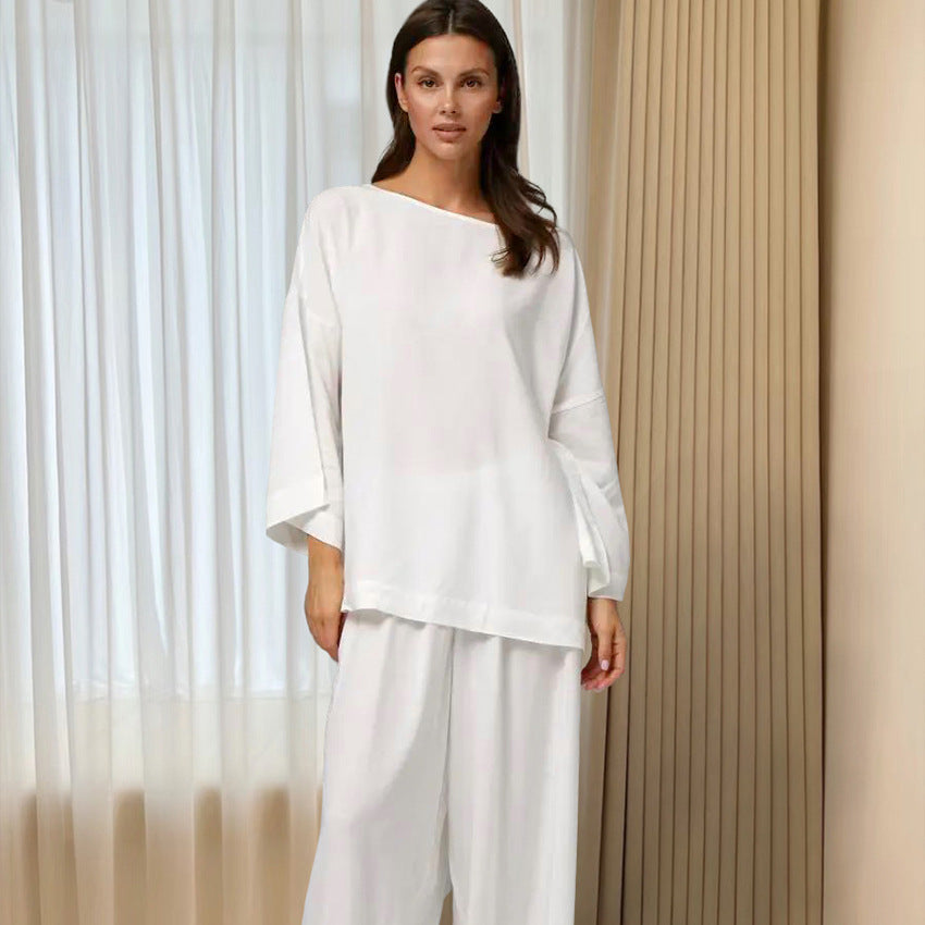 Fall Arrival Loose Casual Simple Homewear Modal Long Sleeved Trousers Women Pajamas Bella Mia