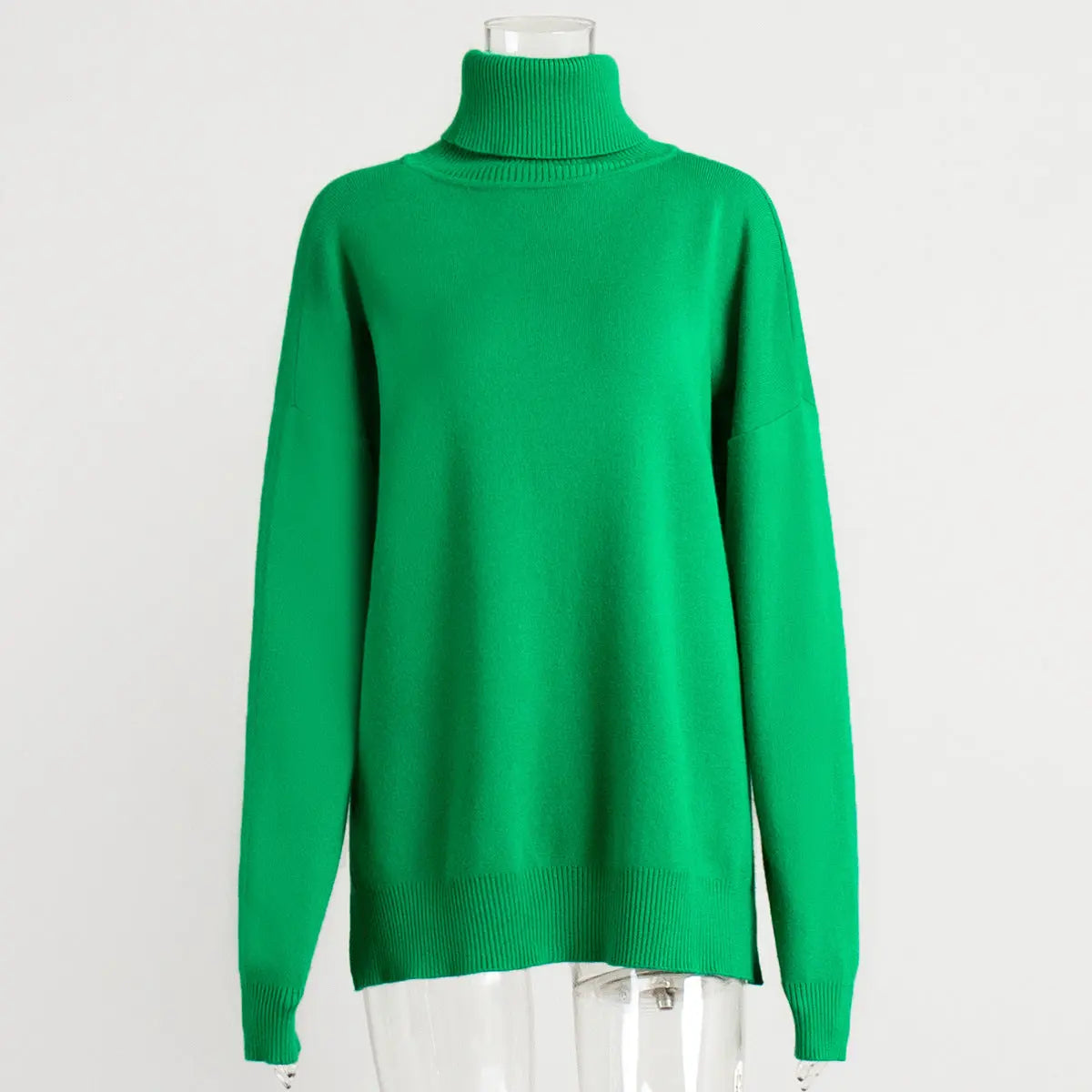 Turtleneck Sweater Women Autumn Winter Casual Sweater Slit Loose Solid Color Knitted Sweater Bella Mia