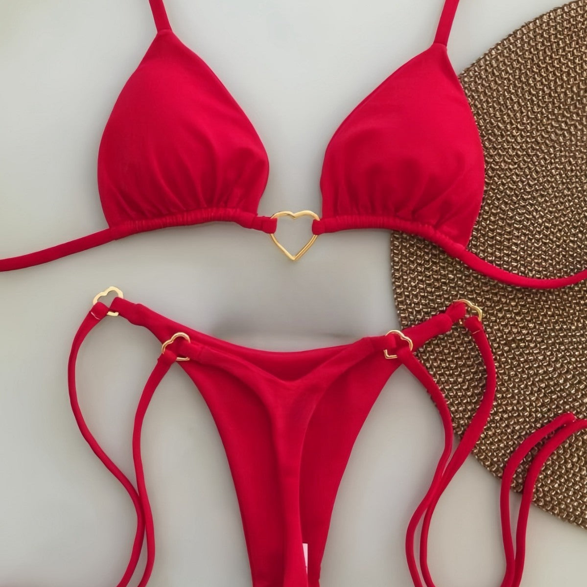 Nylon Solid Color Love Bikini Low Waist Lace up Bella Mia