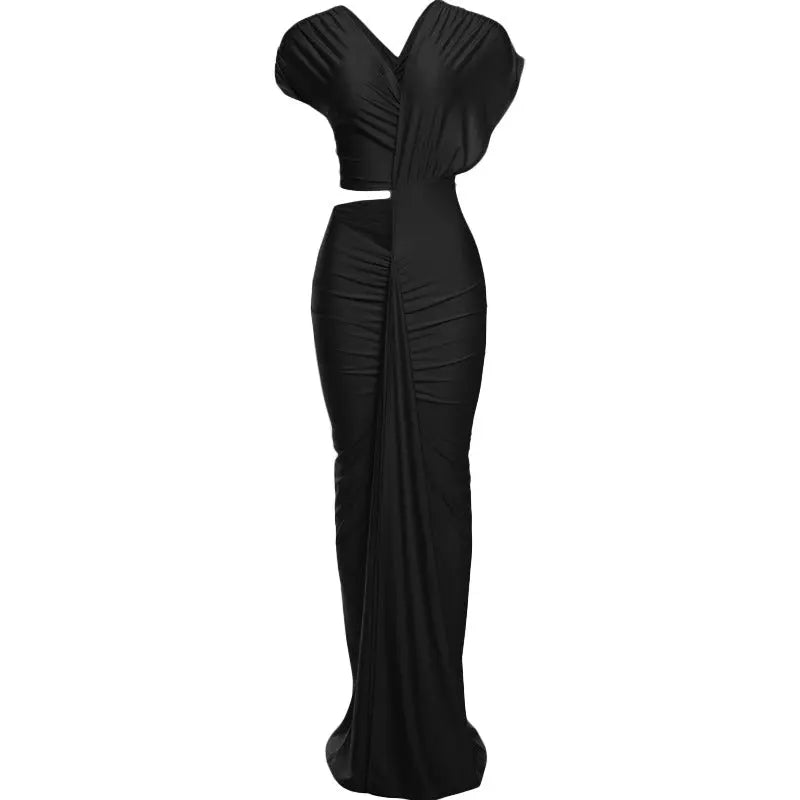 Winter Sexy Slim Fit Cropped Split Solid Color Sheath Dress Bella Mia