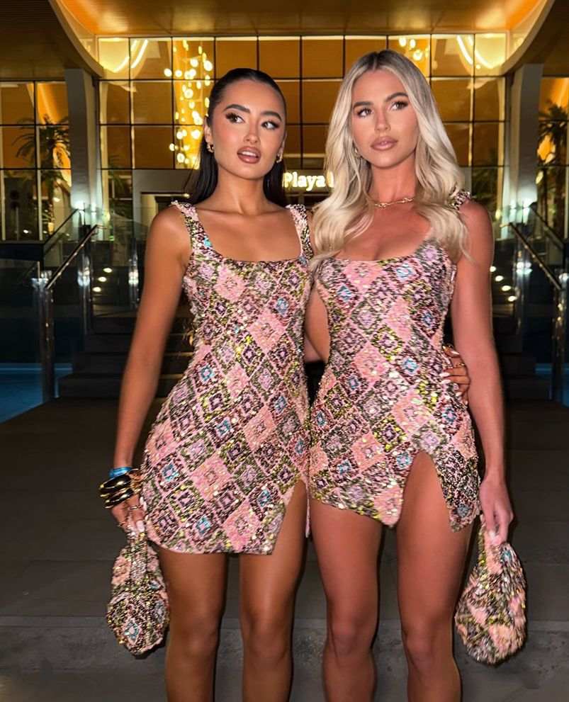 Spring Summer Colorful Floral Diamond Lattice Sequ Split Sheath Sexy Dress Bella Mia