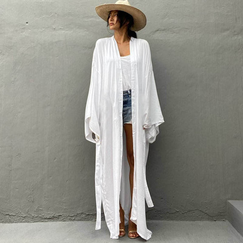 Rayon Loose Long Cardigan Beach Sun Protection Coat Seaside Vacation Beach Cover Up Swimsuit Outwear Women Bella Mia