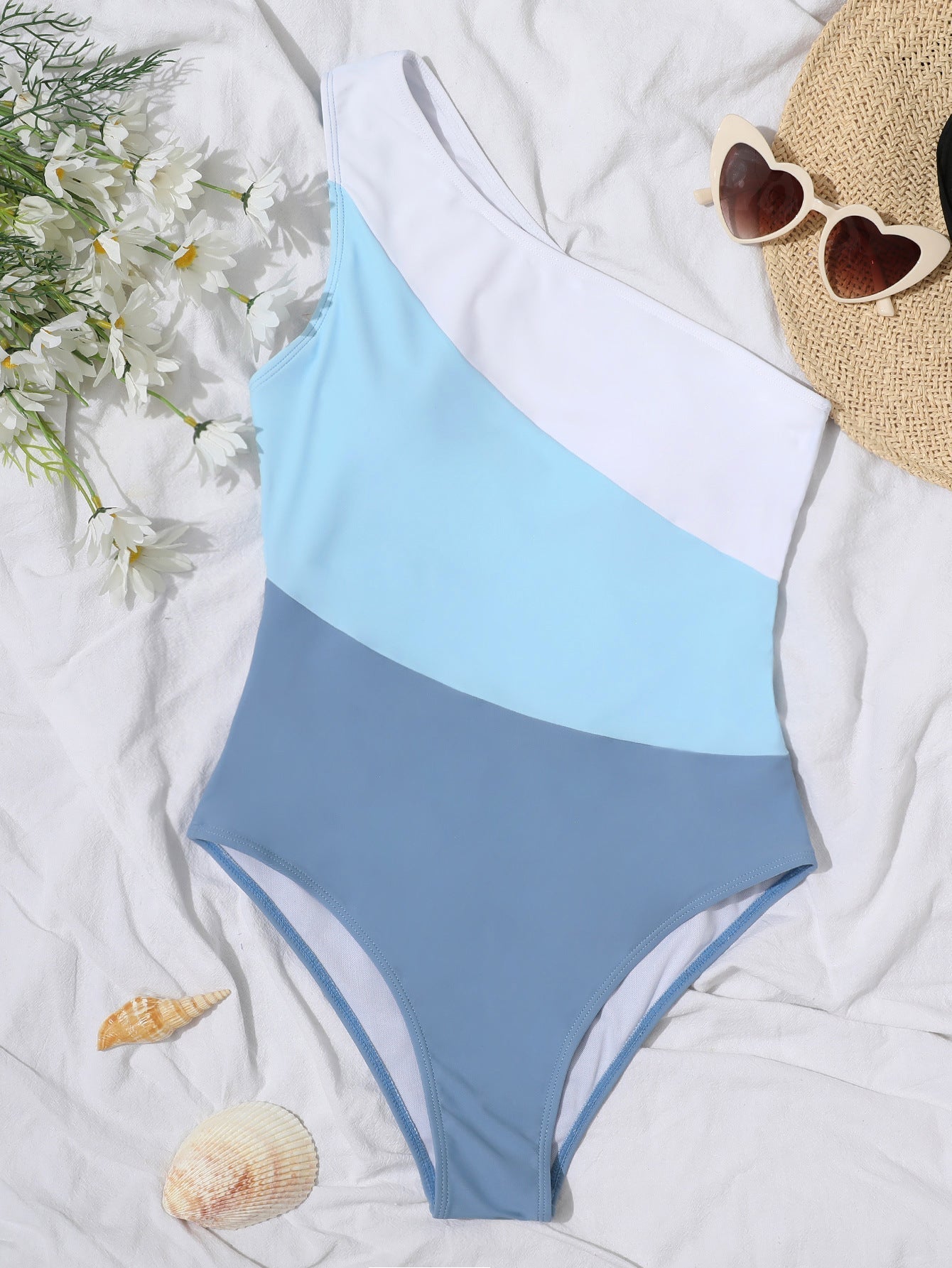 One-Shoulder Color Matching Sexy High Waist One-Piece Bikini Swimsuit Swimwear Women Bella Mia