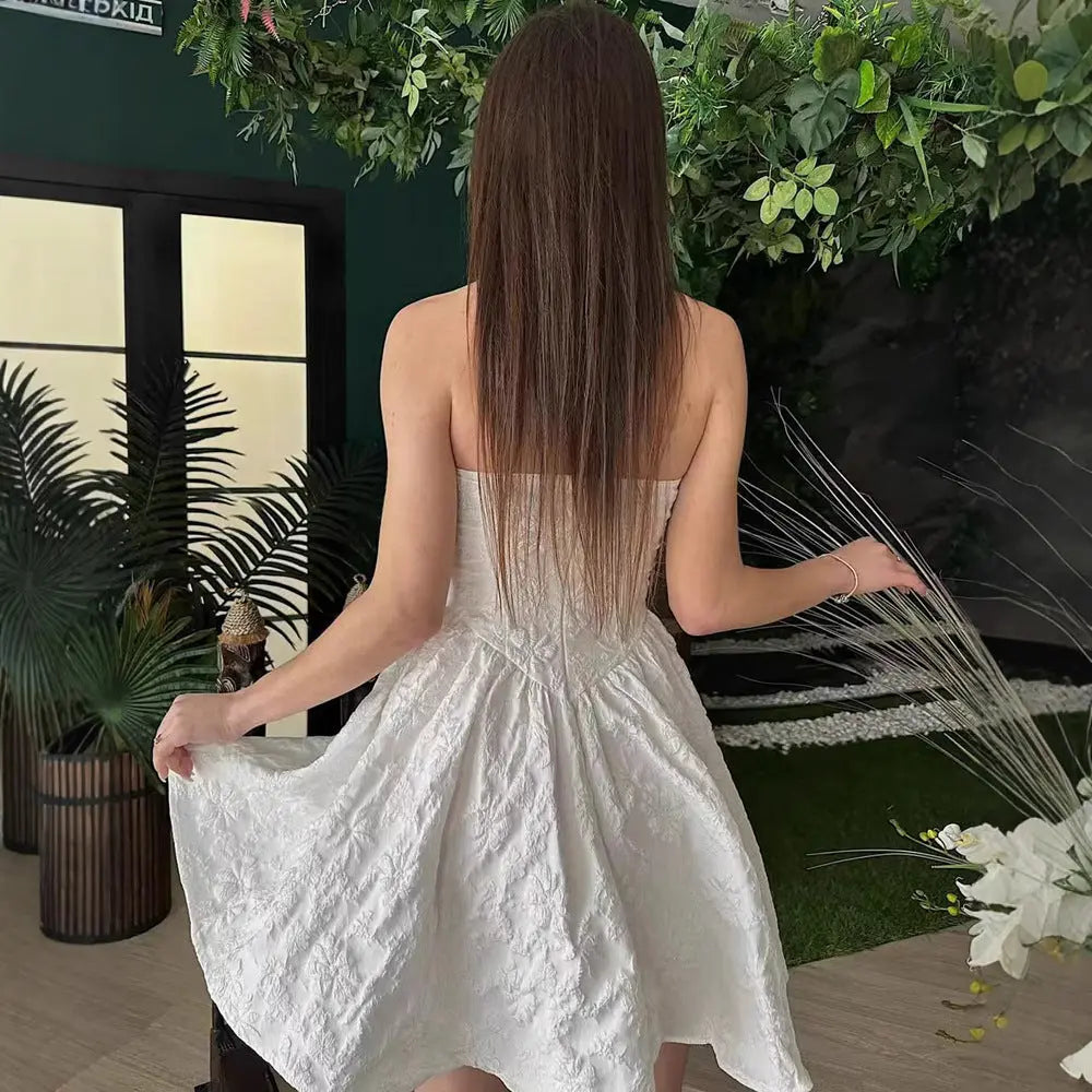 Women Clothing Tube Top Dress High Grade Jacquard Three Dimensional Fabric Sexy off Shoulder Waist Hem Dress Bella Mia