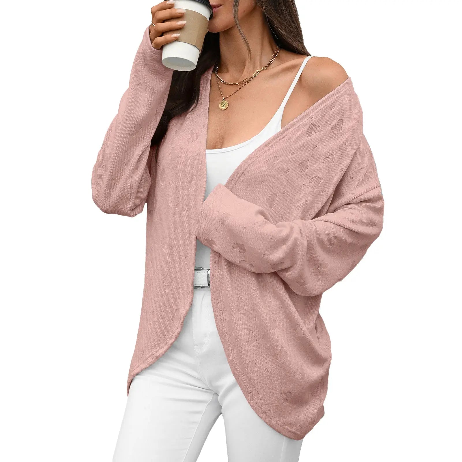 Autumn Winter Solid Color Long Sleeve Cardigan Knitted Jacquard Coat Office Cardigan Bella Mia