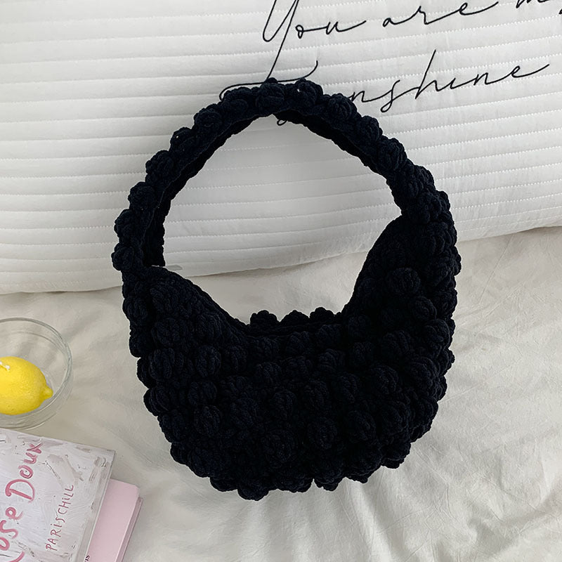 Cute Portable Beanie Straw Bag Handmade Crocheted Solid Color Hand Carrying Woven Bag Women Seaside Vacation Beach Bag Bella Mia