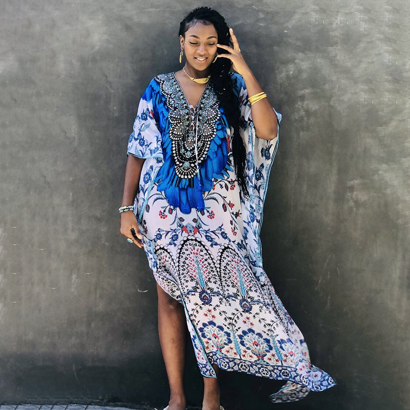 Rope Positioning Maxi Dress Loose Robe Seaside Vacation Beach Dress Bikini Swimsuit Blouse Women Bella Mia