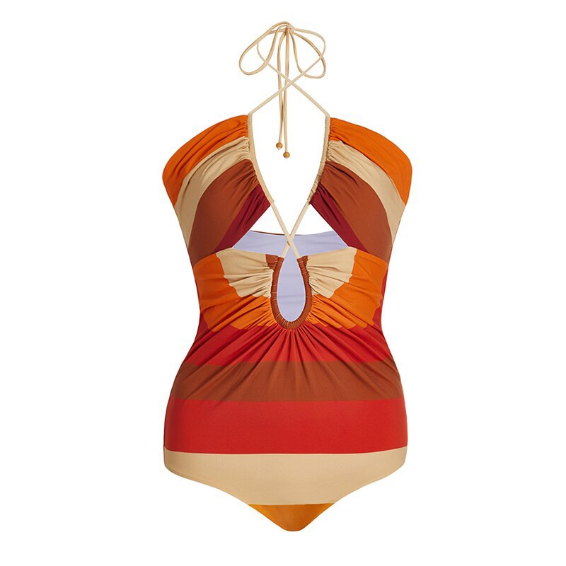 One Piece Bandage Swimsuit Women Tight Vintage Stripe Spring Swimsuit Chiffon Skirt Set Bella Mia