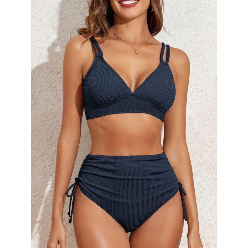 Swimwear Bikini Split High Waist Sunken Stripe Sexy Swimsuit Women Solid Color Split Swimsuit Swimsuit Bella Mia
