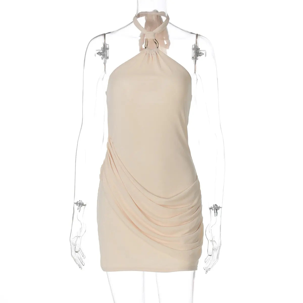 Summer Sexy Stitching Gauzy Package Hip Short Solid Color Street Halter Dress Women Bella Mia