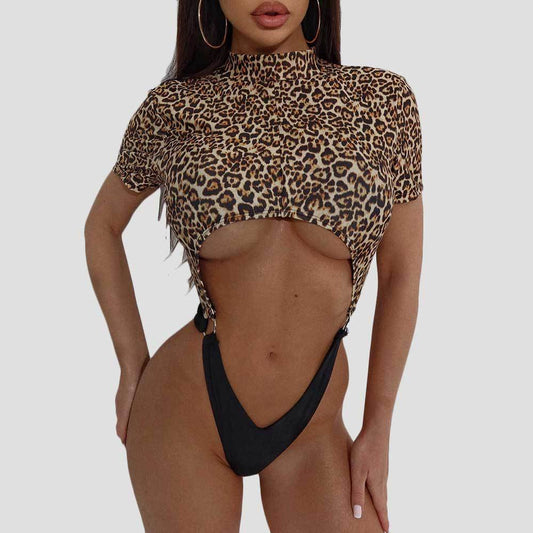 Popular One Piece Swimsuit Women Leopard Print Color Matching Sexy Backless Siamese Bikini Bella Mia