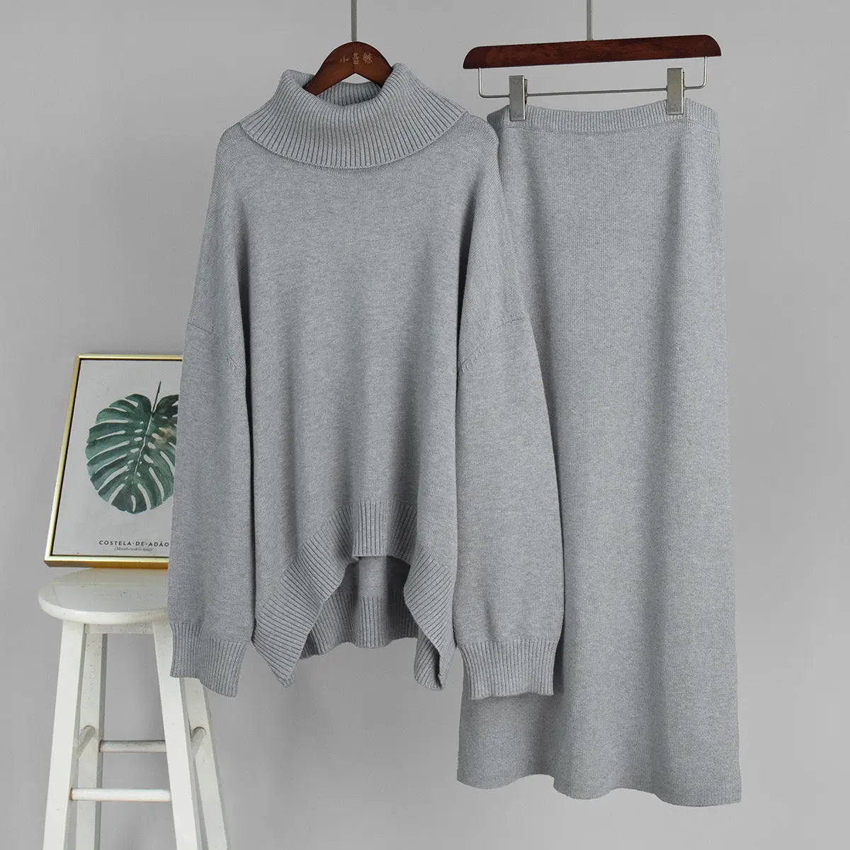 Turtleneck Sweater Skirt Set Women Autumn Winter Loose Knitted Two Piece Sweater Set Women Bella Mia