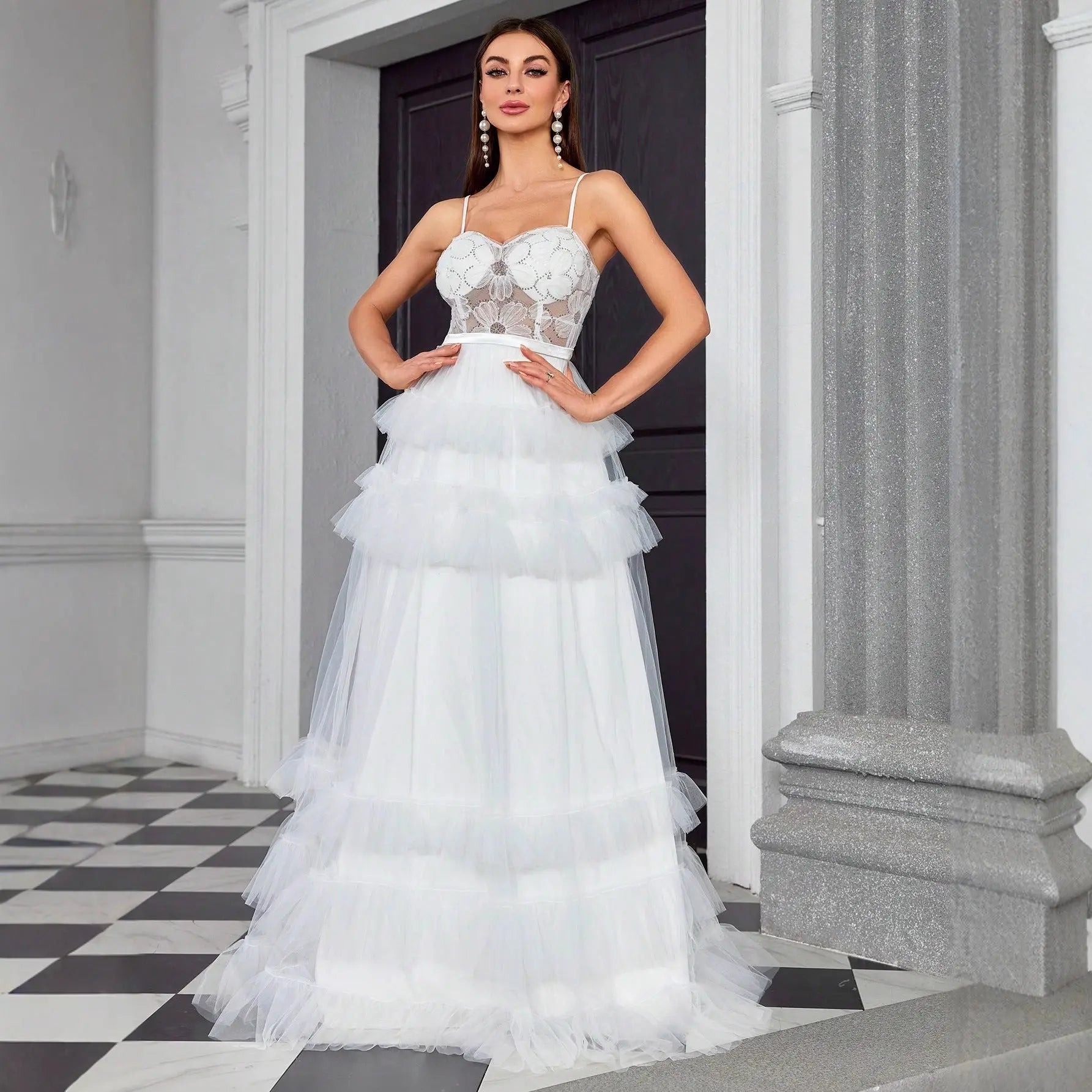 Elegant Slim Fit Polyester Maxi Dress V Neck Sleeveless Formal Evening Wear Bella Mia