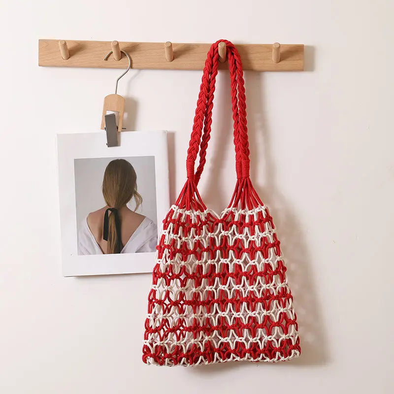 Summer Straw Woven Bag With Lace Up Pattern Suitable For Women Beach Vacation Beach Bag Bella Mia