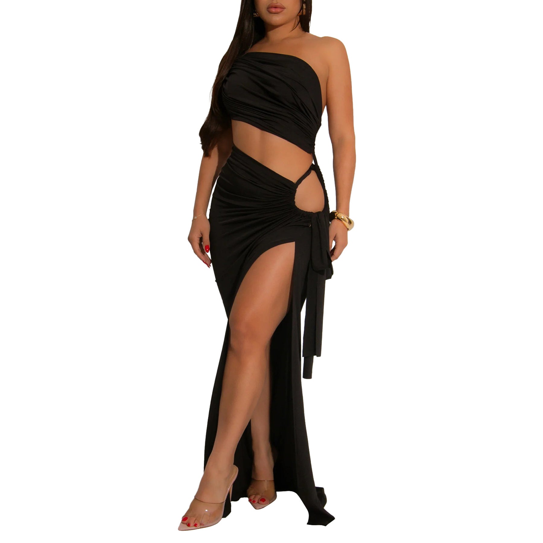 Supply Women Wear Solid Color Diagonal Collar Sexy Tube Top Split Dress Bella Mia