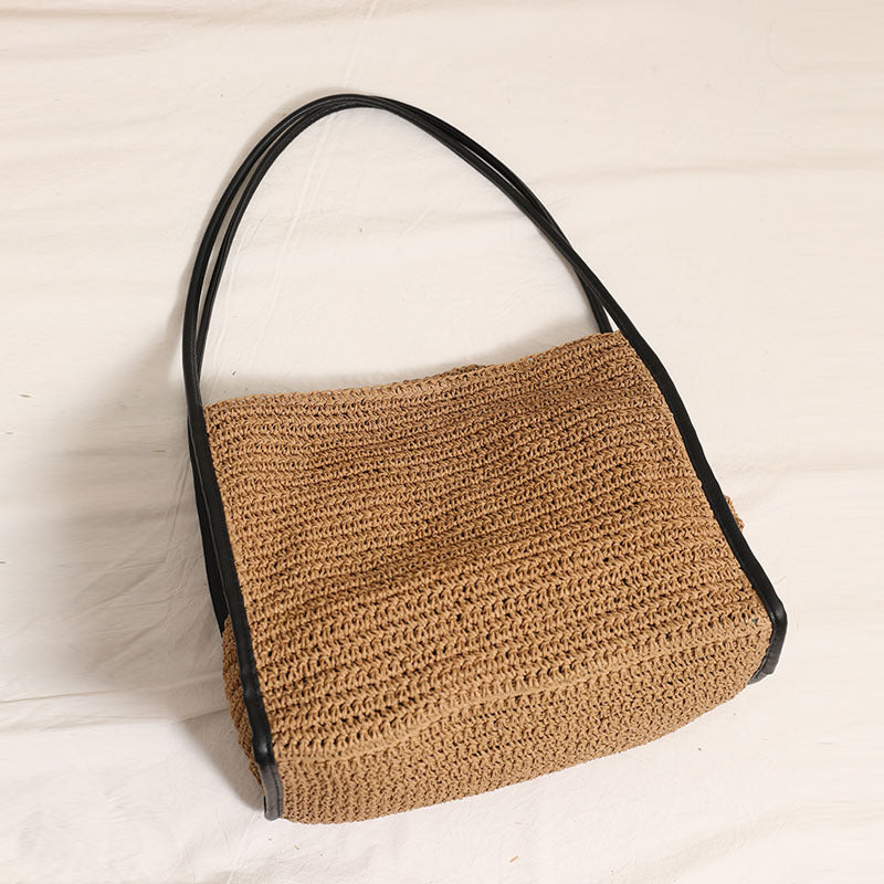 French Large Capacity Straw Bag Niche Solid Color Straw Bag Woven Bag Women Vacation Beach Bag Shoulder Bag Bella Mia