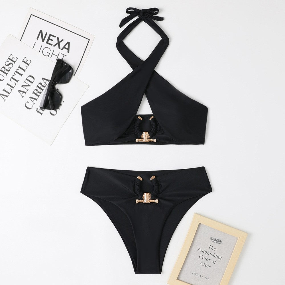 Women Seperated Swimwear Solid Color Cross Halter Sexy Bikini Swimsuit Bella Mia