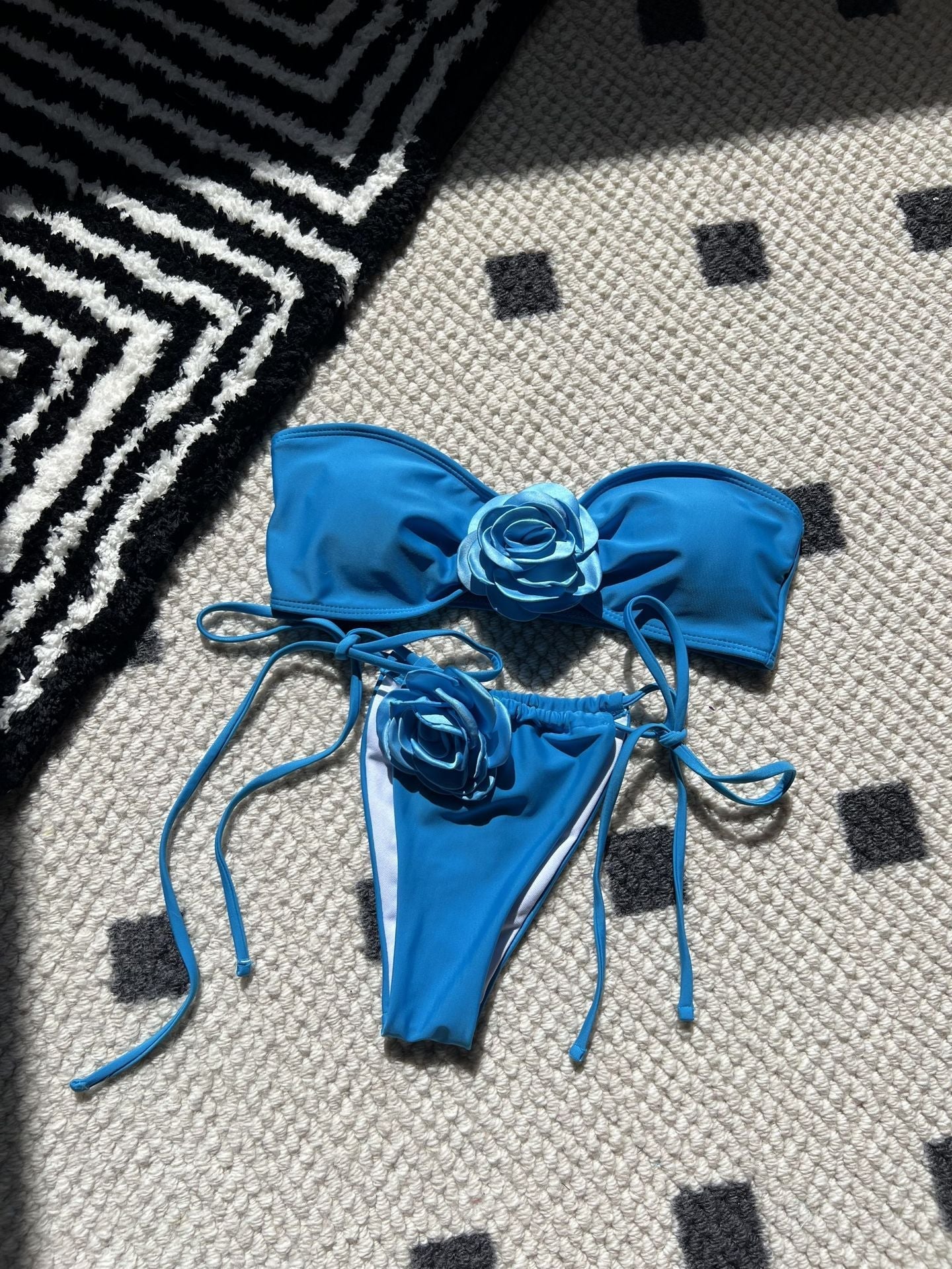 Solid Color Rose Tube Top Drawstring Strap Split Swimsuit Bikini Bella Mia