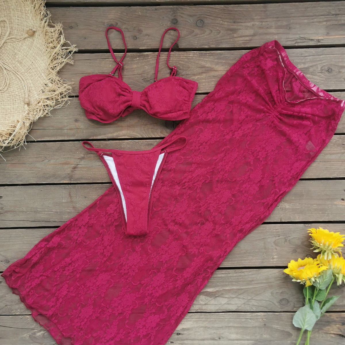 Three Point Banded Bikini Half Length Mesh Long Skirt Three Piece Sexy Backless Split Swimsuit for Women Bella Mia