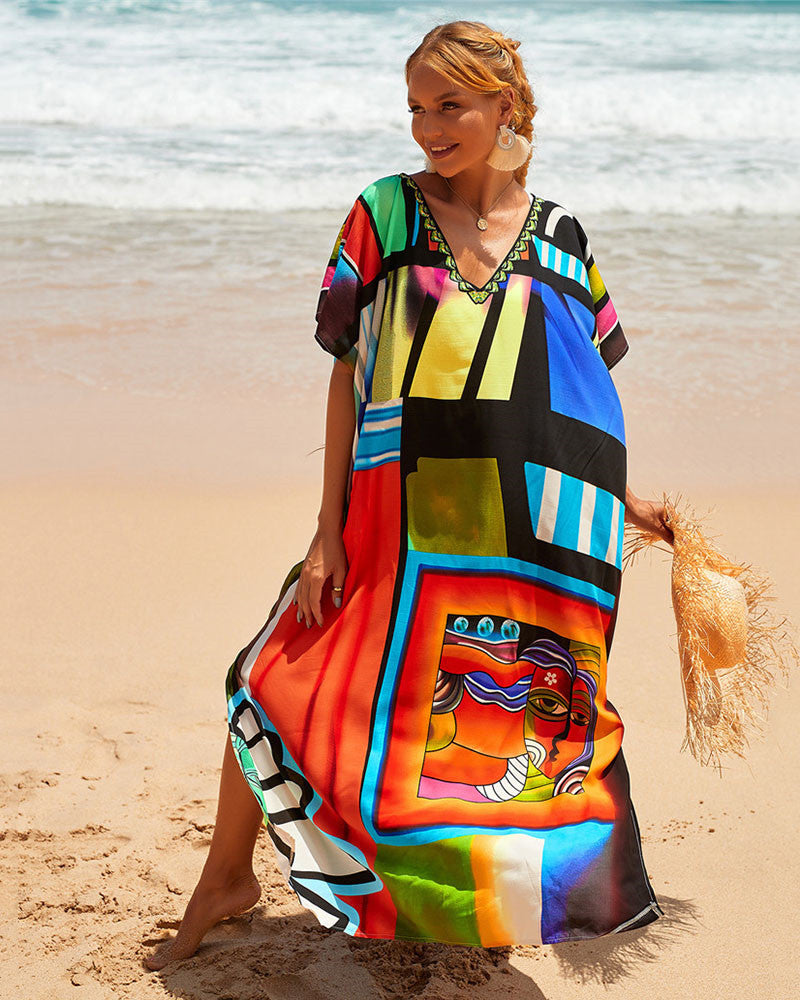 New Positioning Printing Beach Cover-up Sexy Cardigan Dress Beach Cover Up Bella Mia