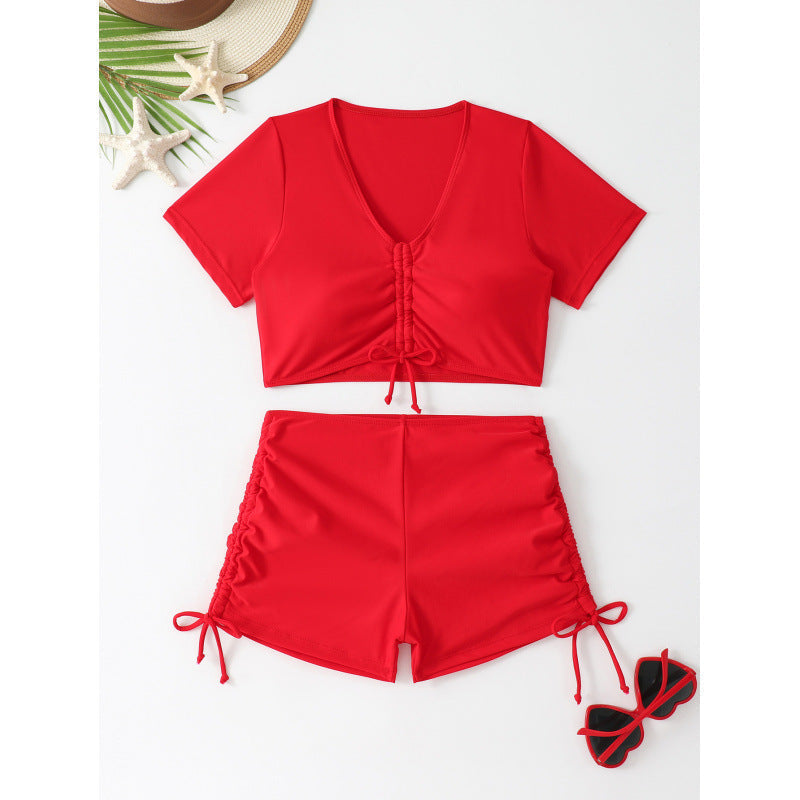 Swimsuit Women Sexy Boxer Short Sleeve Conservative Split Bikini Swimsuit Bikini Bella Mia