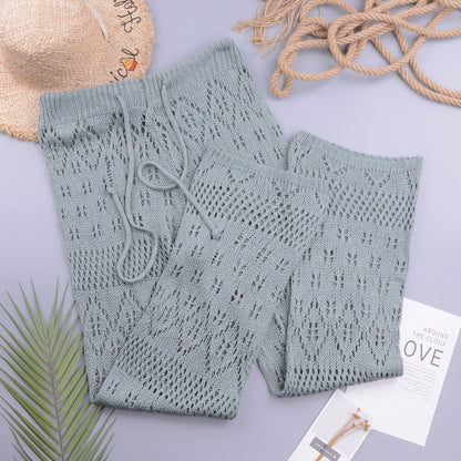 Sexy Women Nightclub Hollow Out Cutout Knitted Trousers Crocheted Beach Pants