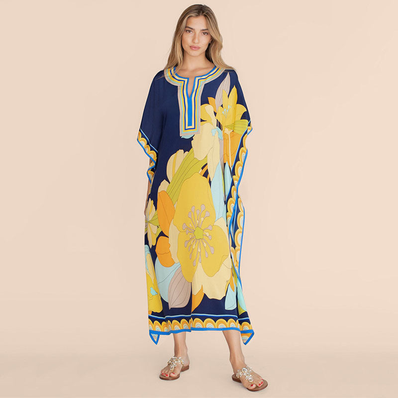 Printing Beach Cover Up Robe Vacation Skirt Maxi Dress Bikini Cover Up Women Bella Mia