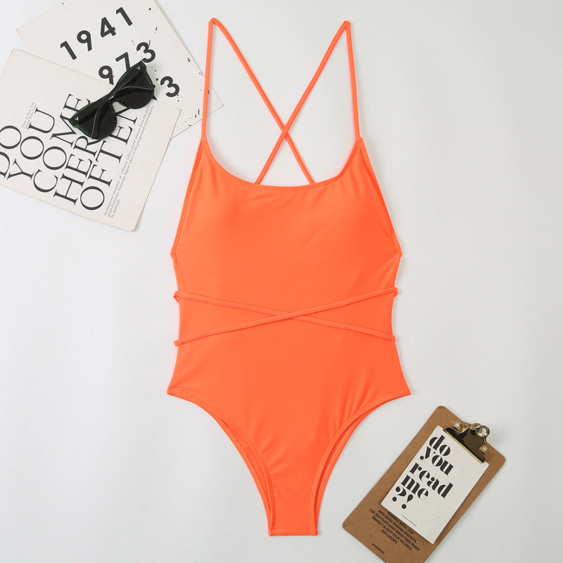 Sexy One Piece Nylon Multicolor Bikini Solid Color Tied Open Back Swimsuit Swimsuit Bella Mia