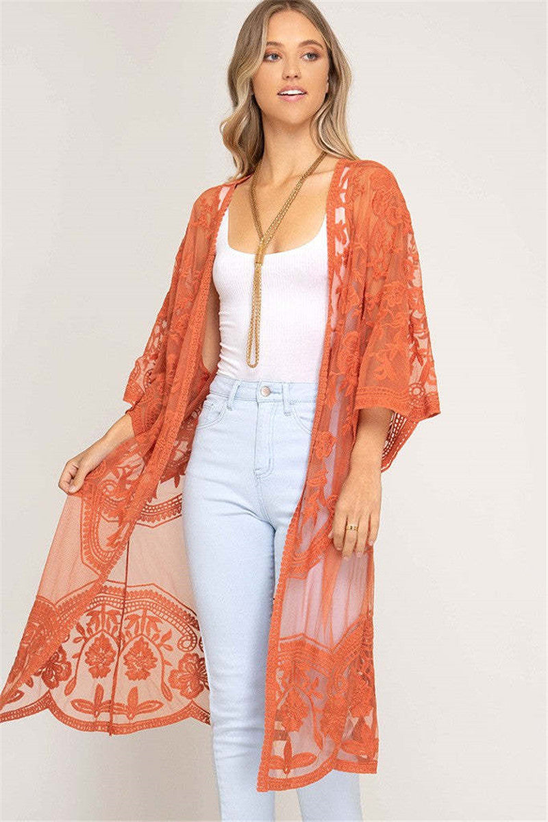 Lace Mesh Embroidered Beach Cover up Sexy Cardigan Sunscreen Beach Bella Mia