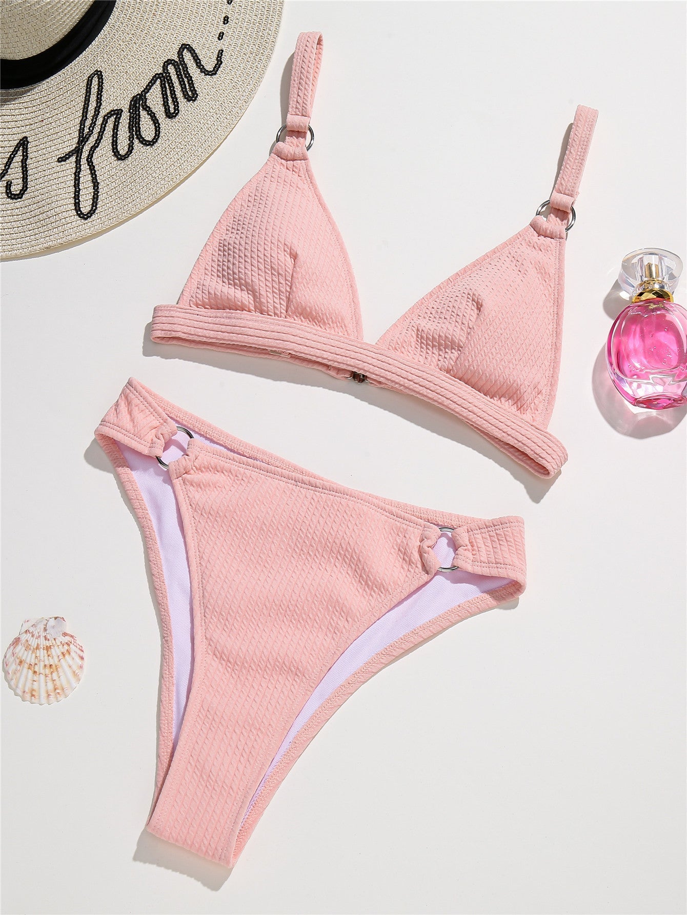 Women Swimwear Solid Color Sexy Bikini Triangle Strap Backless Split Swimsuit Bella Mia