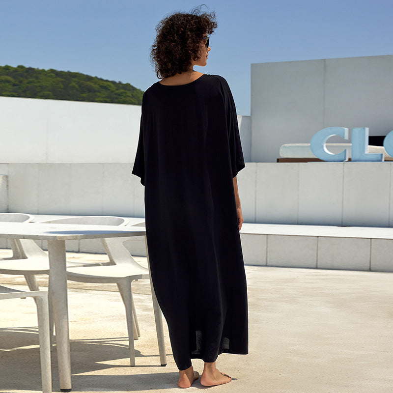 Cotton Printing Vacation Loose Maxi Dress Beach Jacket Maxi Dress Bikini Cover up Blouse Bella Mia