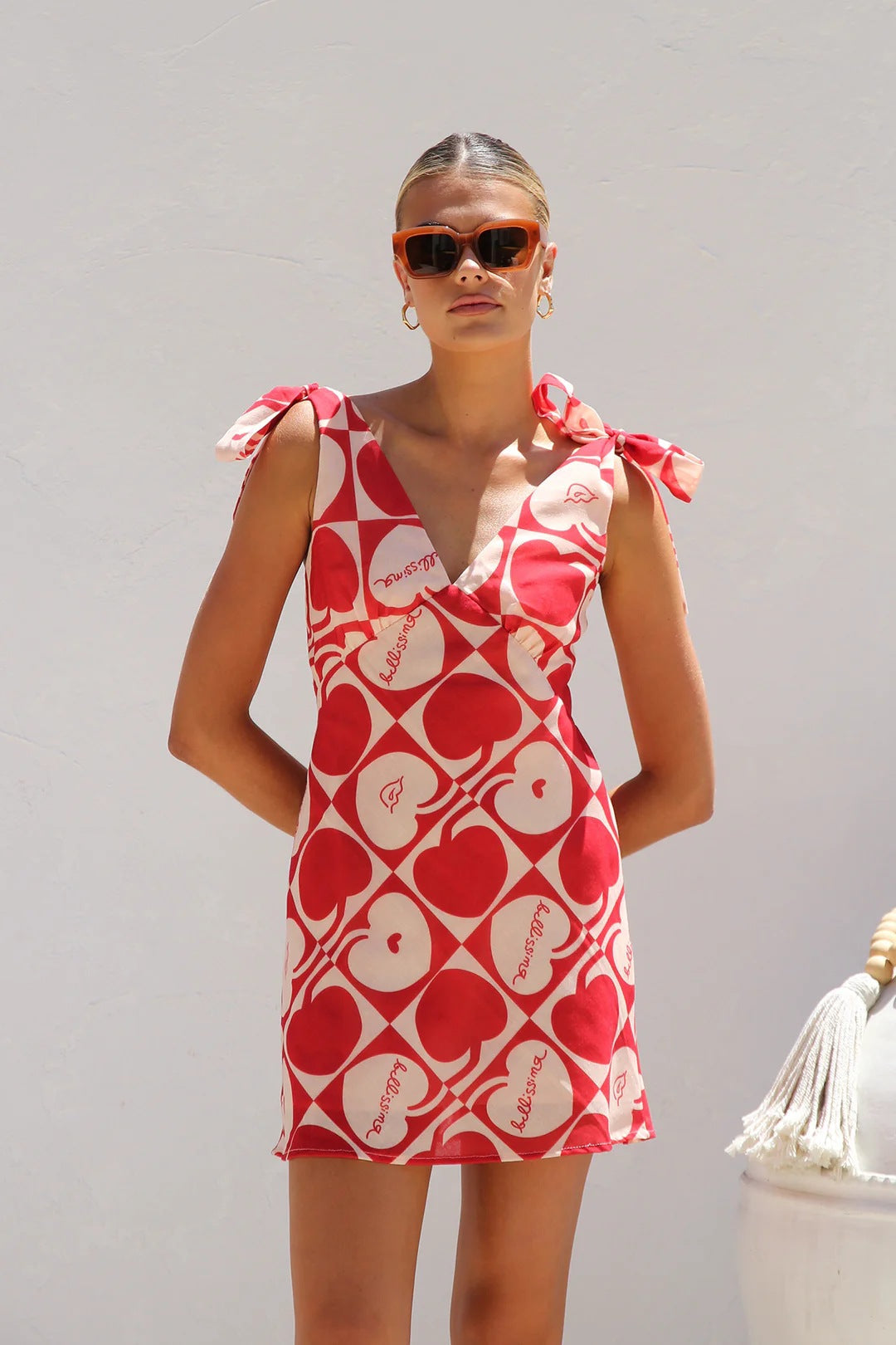 Summer Dress Printed V neck Lace up Mini Sling Dress Bella Mia