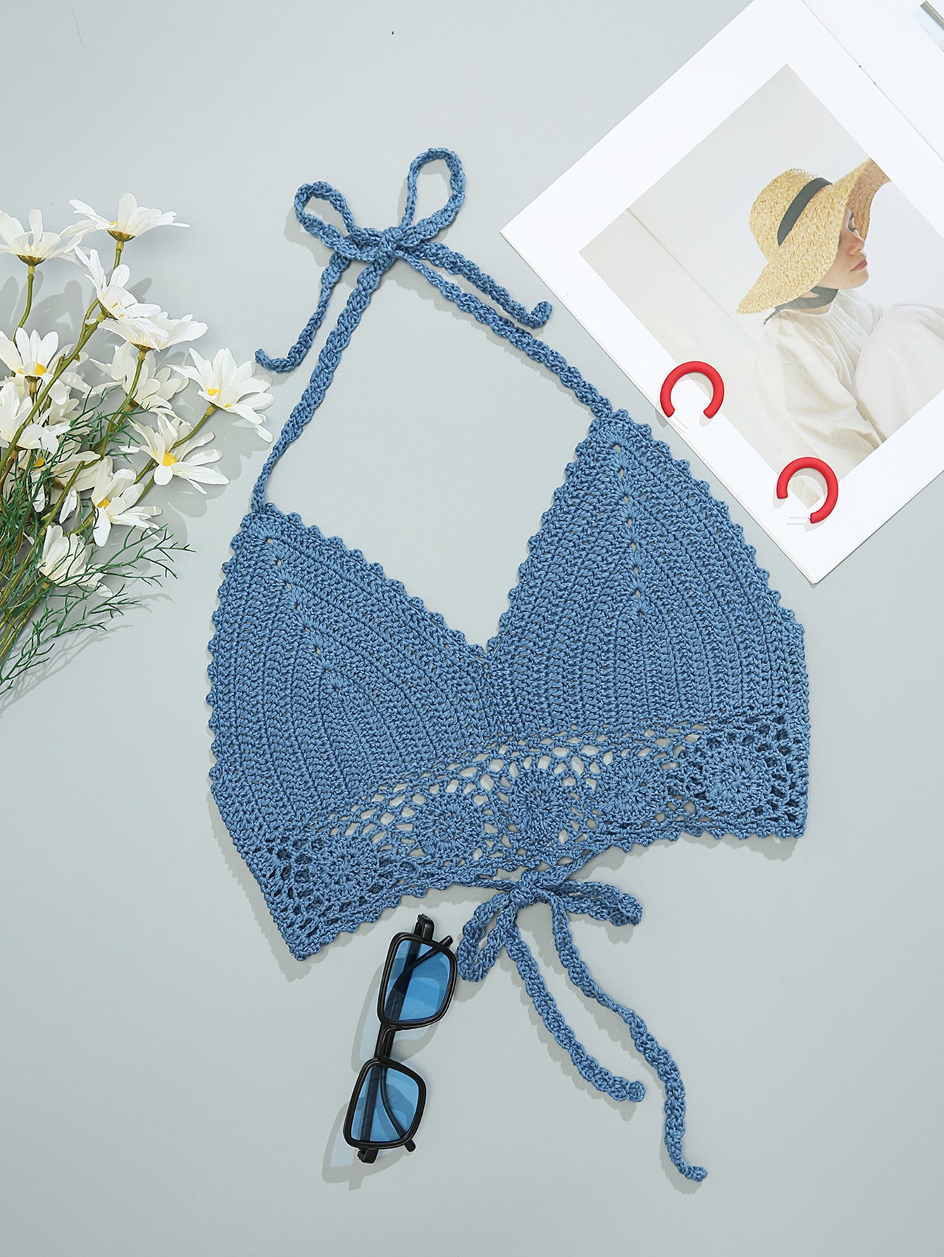 Hand Crocheting Knitted Strap Halter Bikini Top Beach Sexy Backless Bra Swimsuit Crochet hook Bella Mia