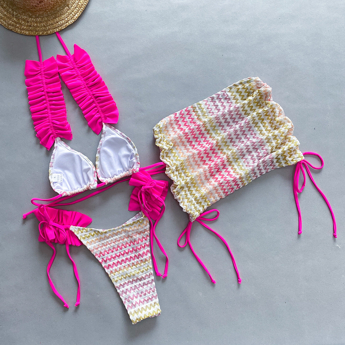 Three Piece Set Bikini Bikini Pleated Side Split Women Swimsuit Bella Mia